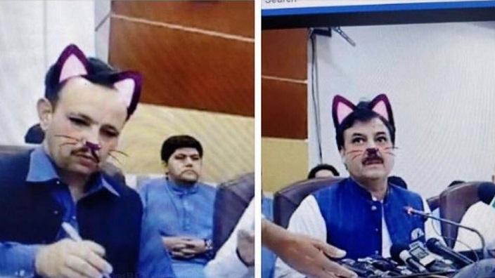 Image of Pakistani government slip up with Facebook Live cat filter turned on